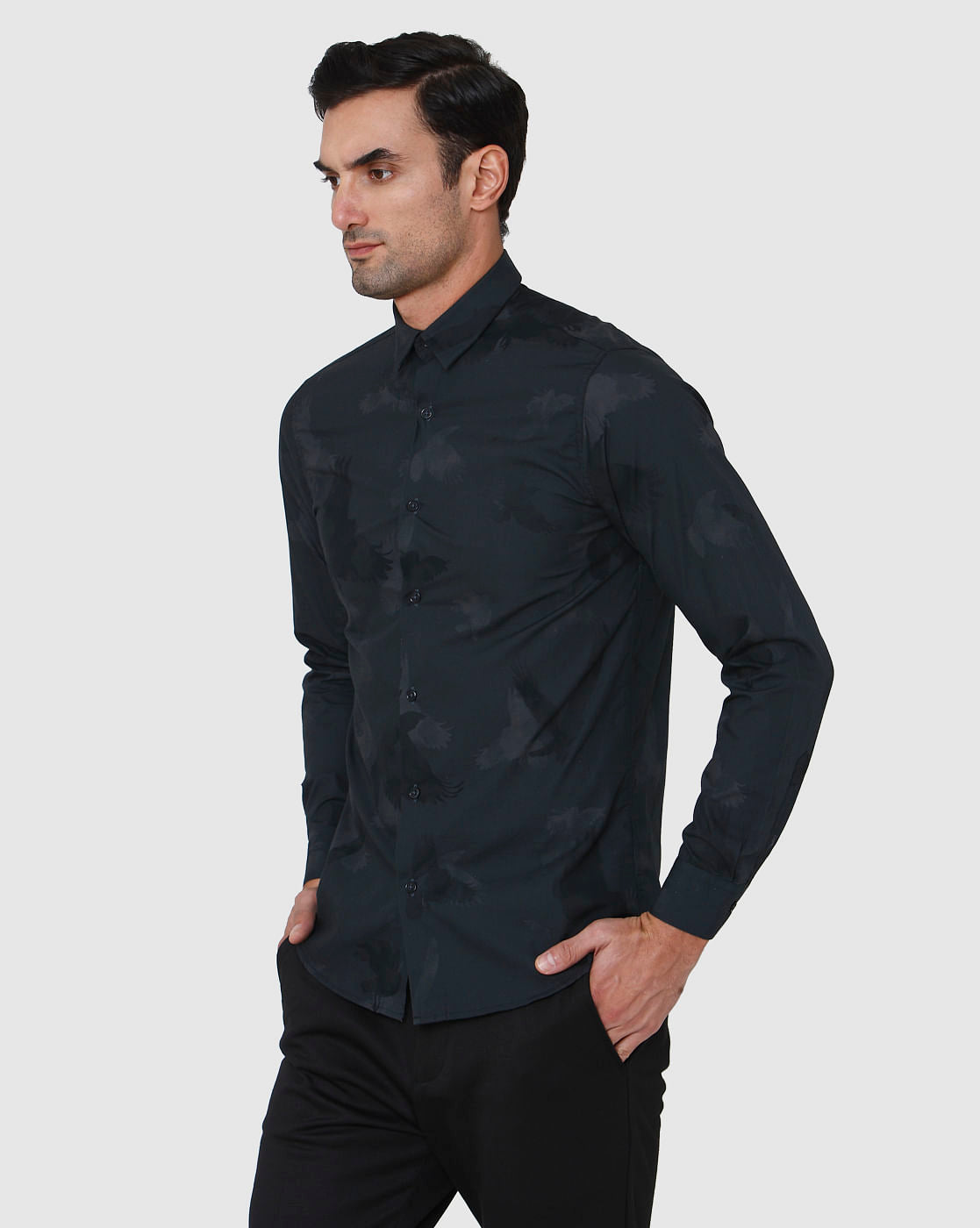 Black Printed Full Sleeves Shirt