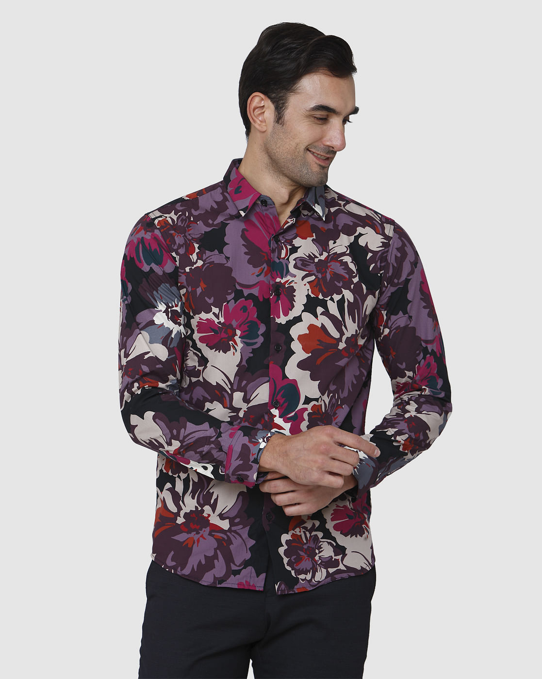Black Floral Print Full Sleeves Shirt