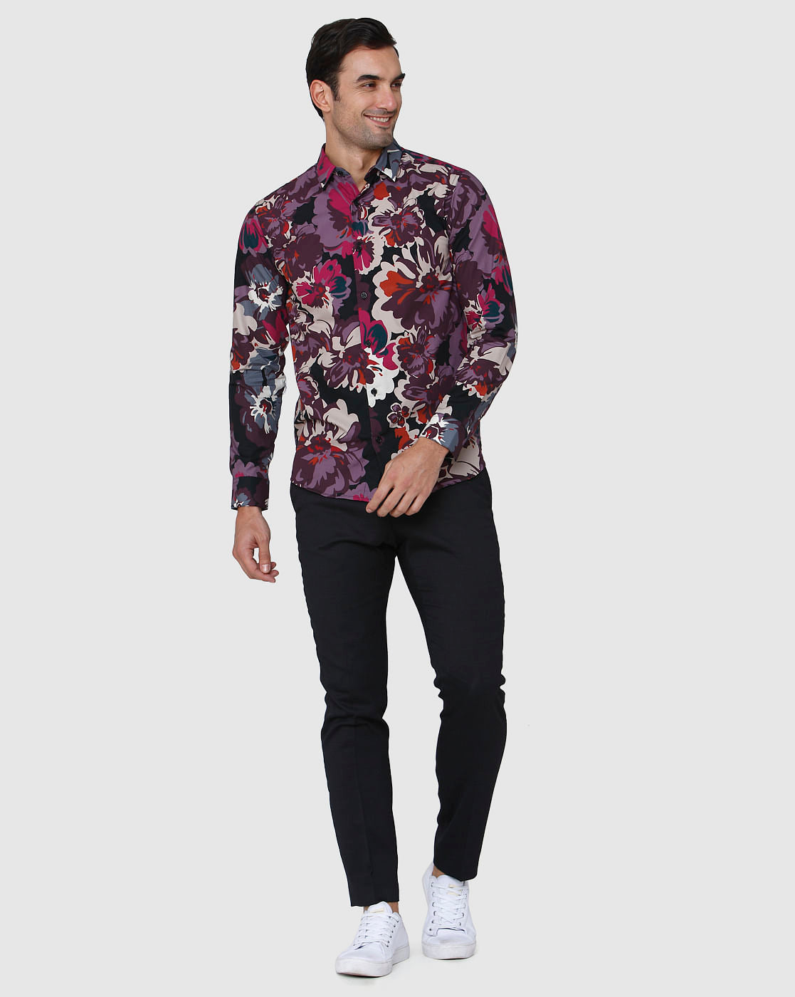 Black Floral Print Full Sleeves Shirt