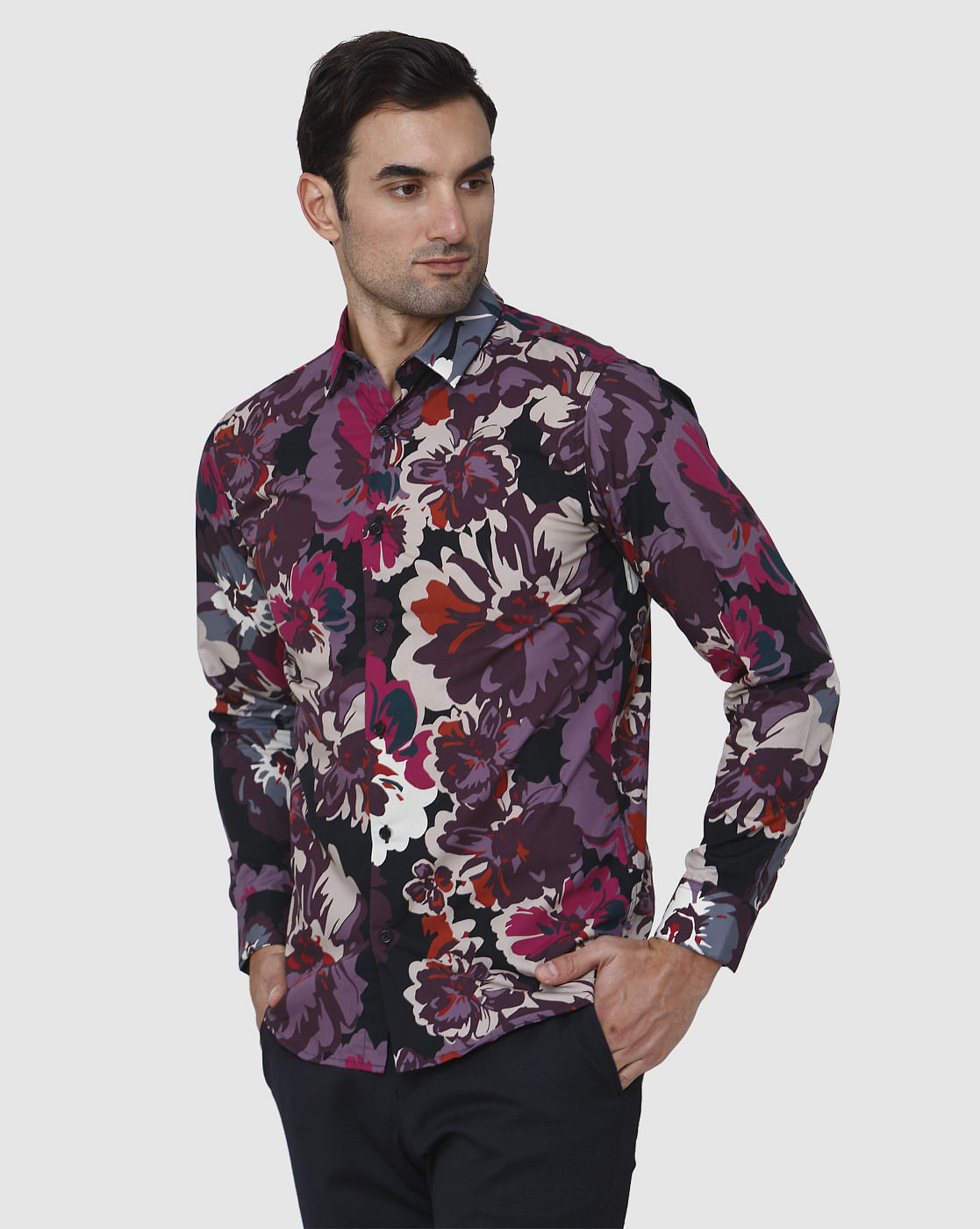 Black Floral Print Full Sleeves Shirt