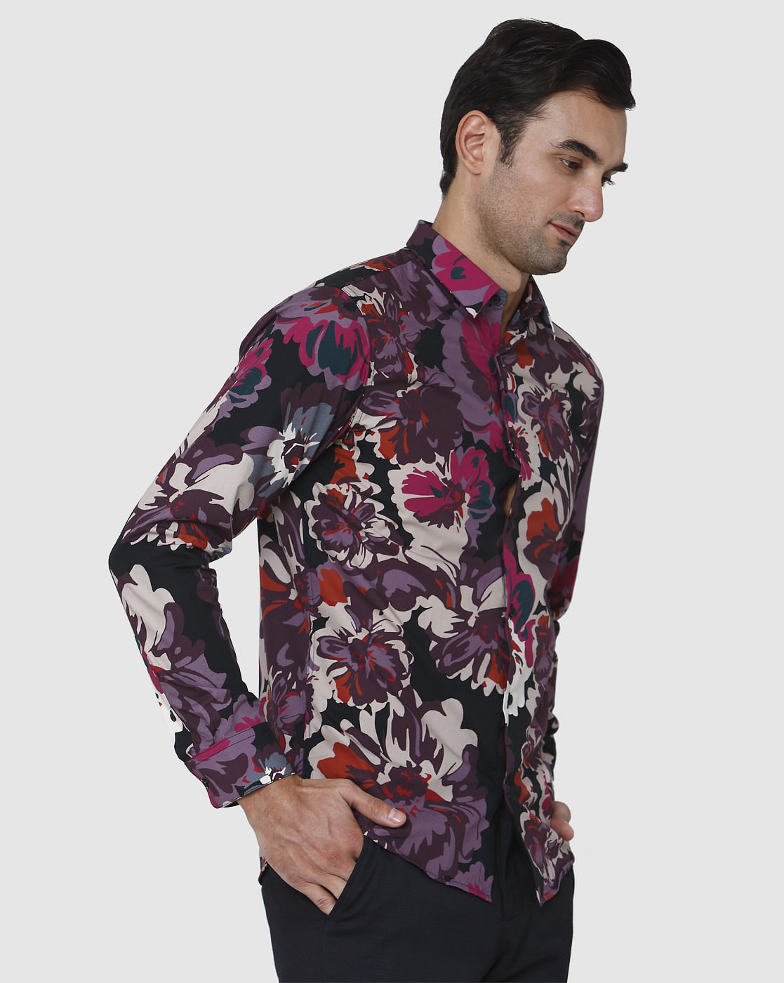 Black Floral Print Full Sleeves Shirt
