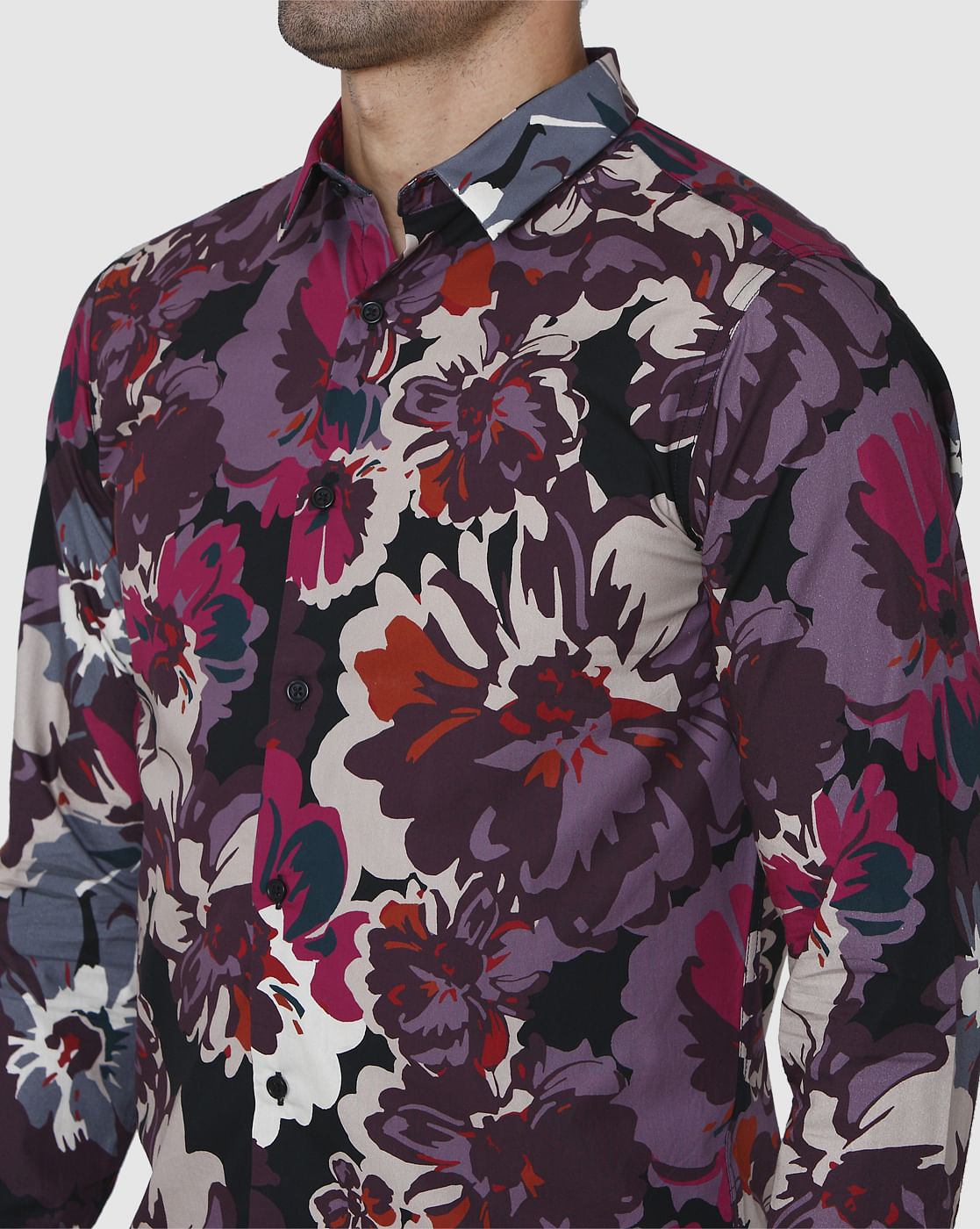 Black Floral Print Full Sleeves Shirt
