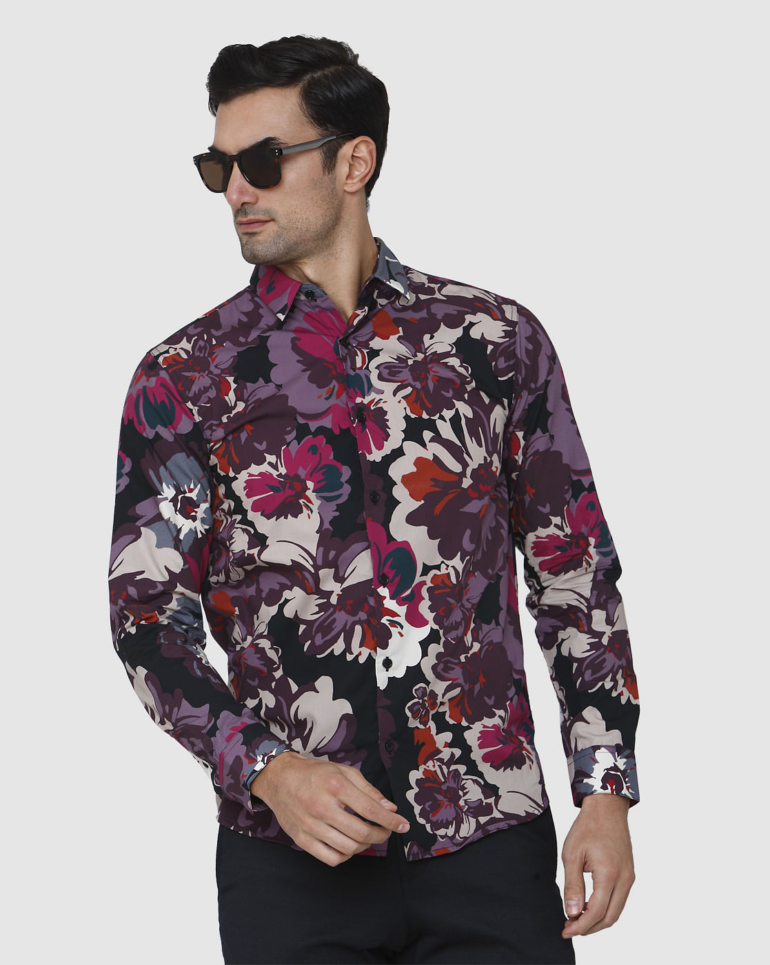 Black Floral Print Full Sleeves Shirt