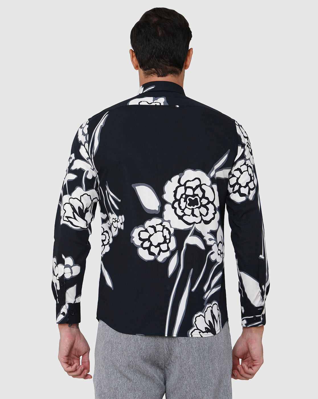Black Floral Print Full Sleeves Shirt