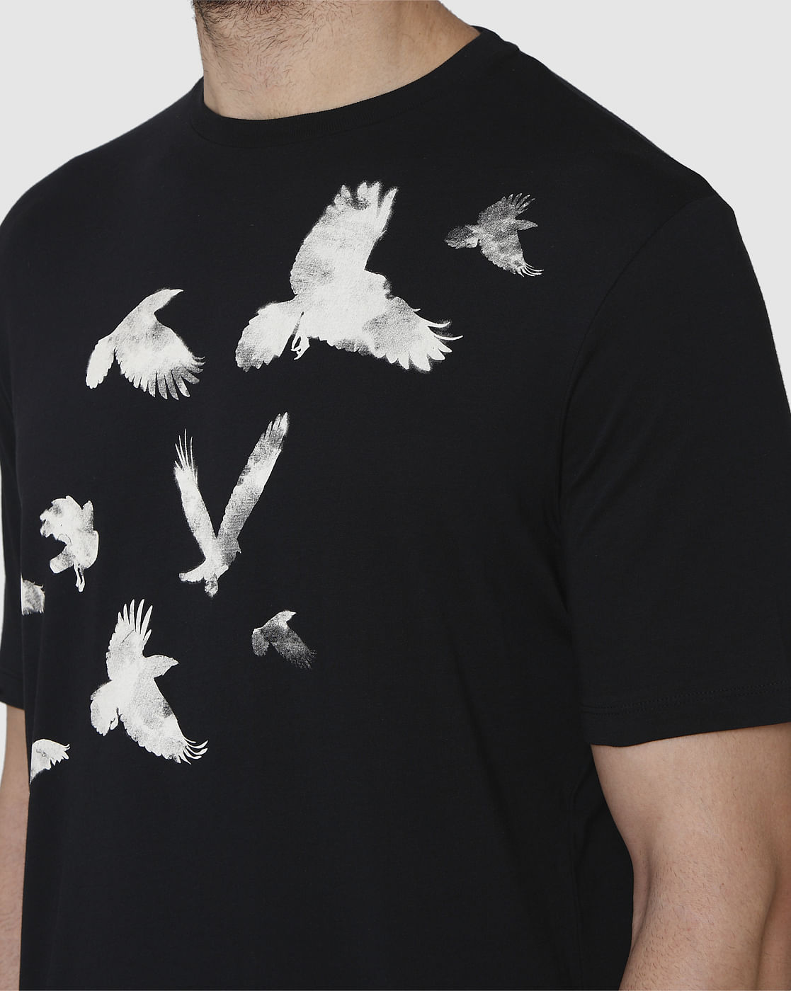 Black Printed Crew Neck T-Shirt