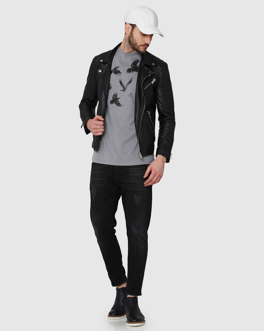 Grey Printed Crew Neck T-Shirt