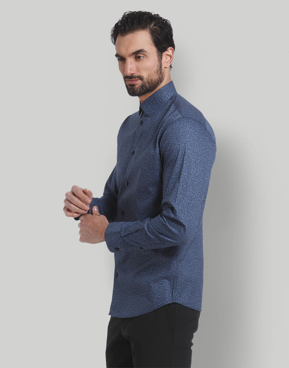 Blue Printed Full Sleeves Shirt