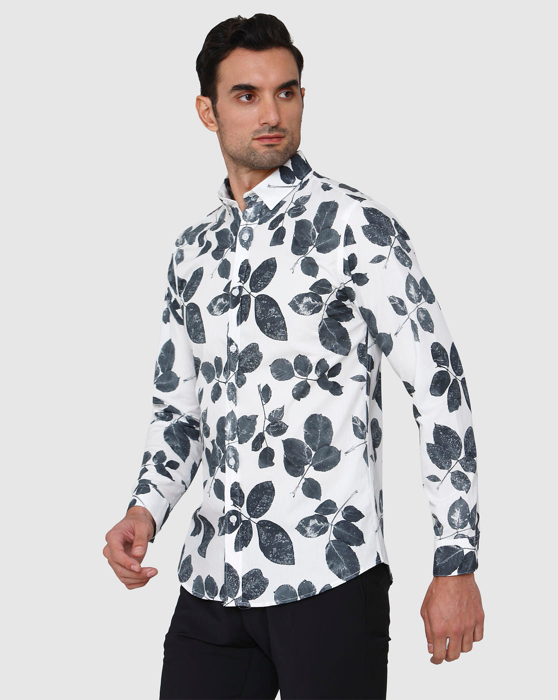 White Floral Print Full Sleeves Shirt