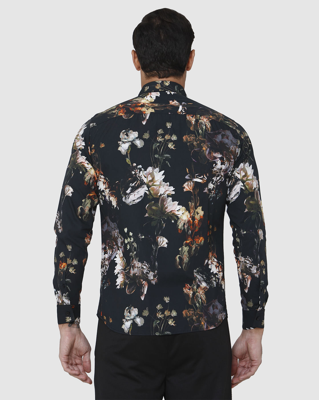 Black Floral Print Full Sleeves Shirt