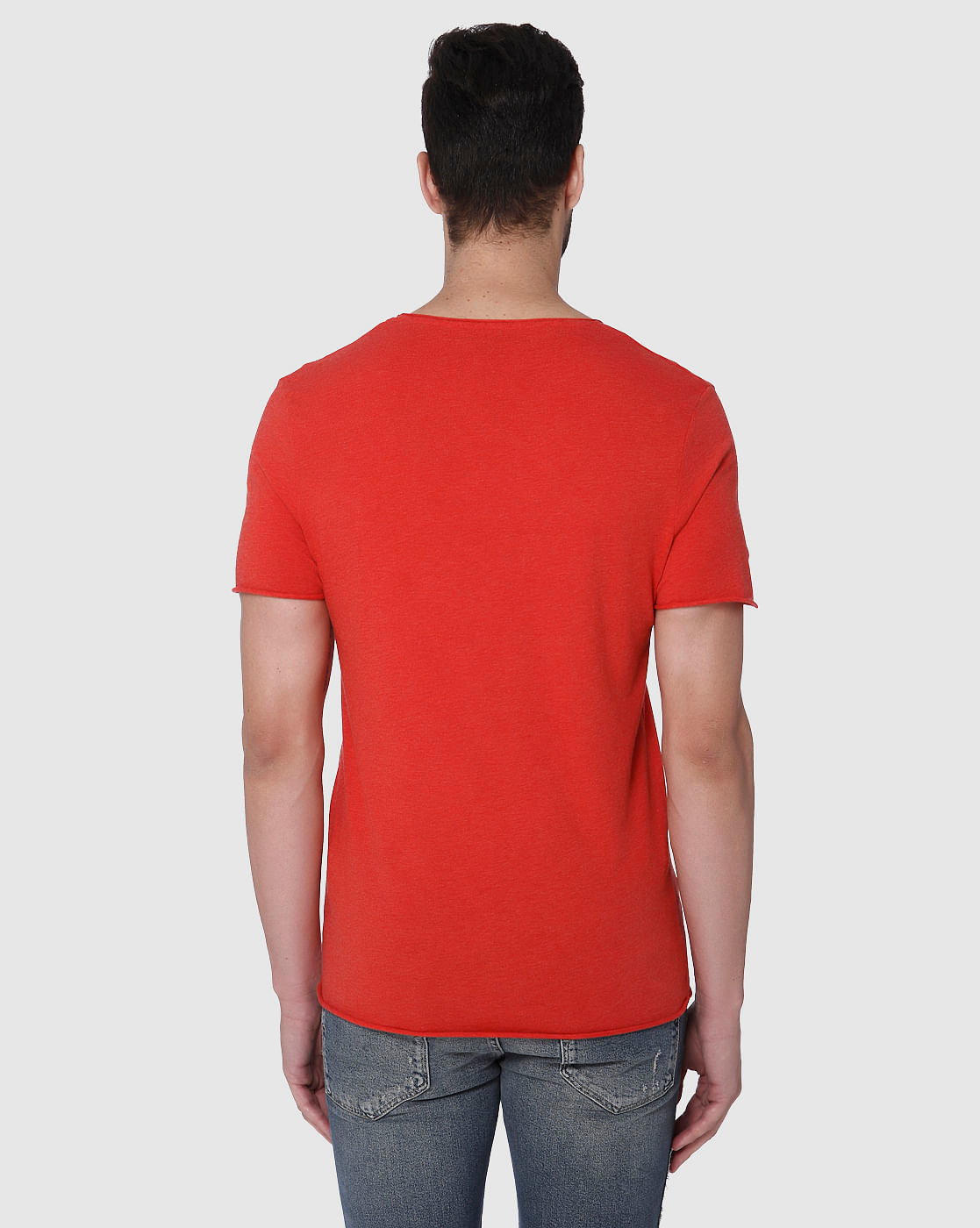 Red Raw Edge Crew Neck T-Shirt