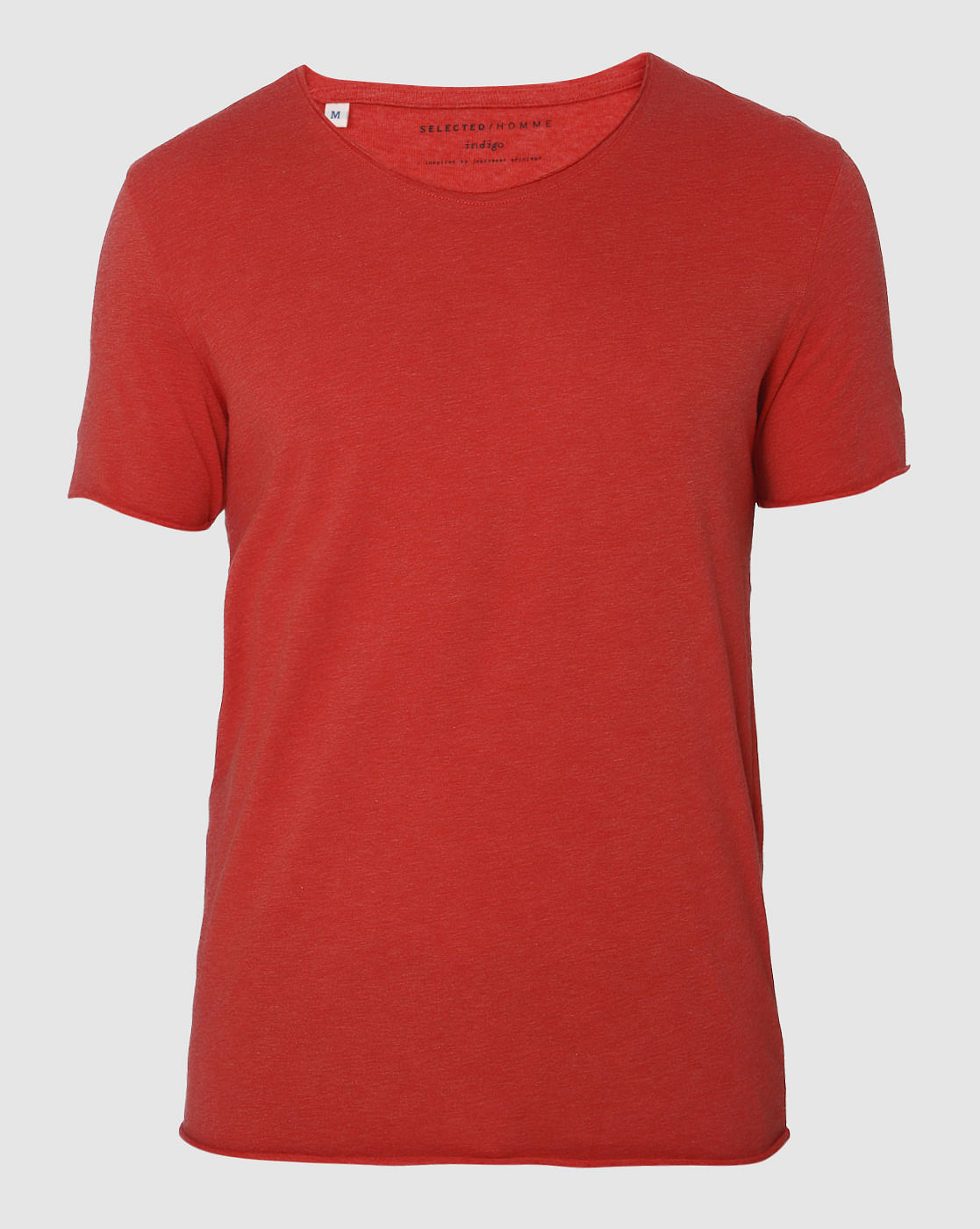 Red Raw Edge Crew Neck T-Shirt