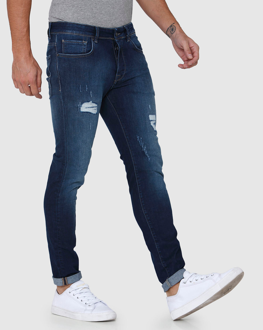 Blue Distressed Skinny Fit Jeans