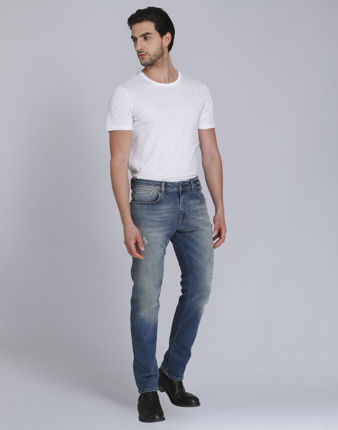 Blue Distressed Slim Fit Jeans