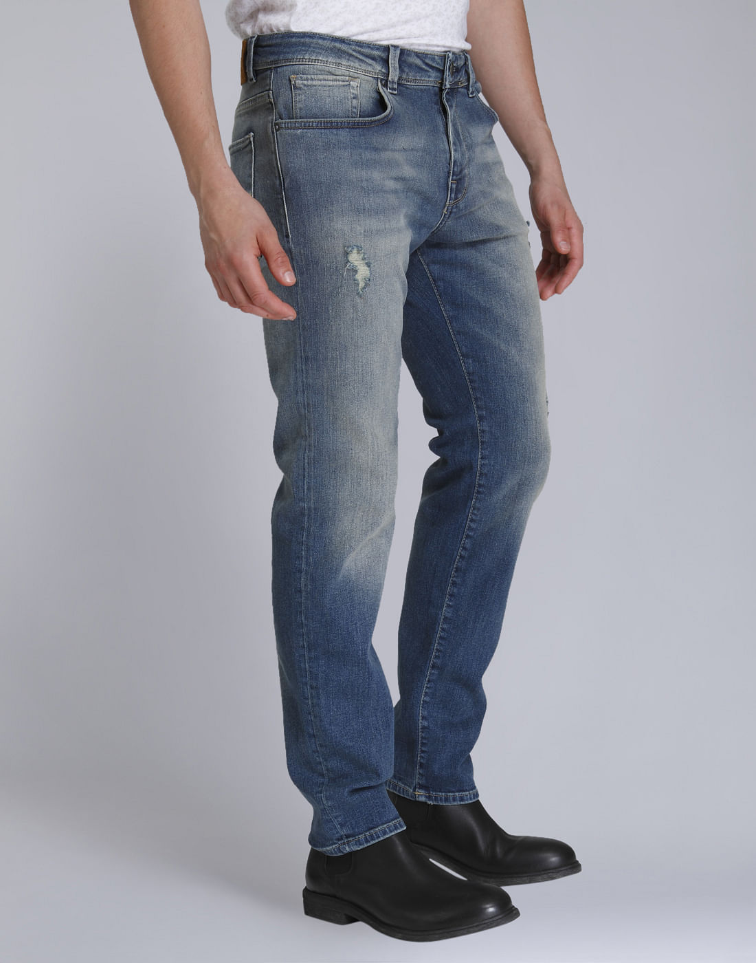 Blue Distressed Slim Fit Jeans