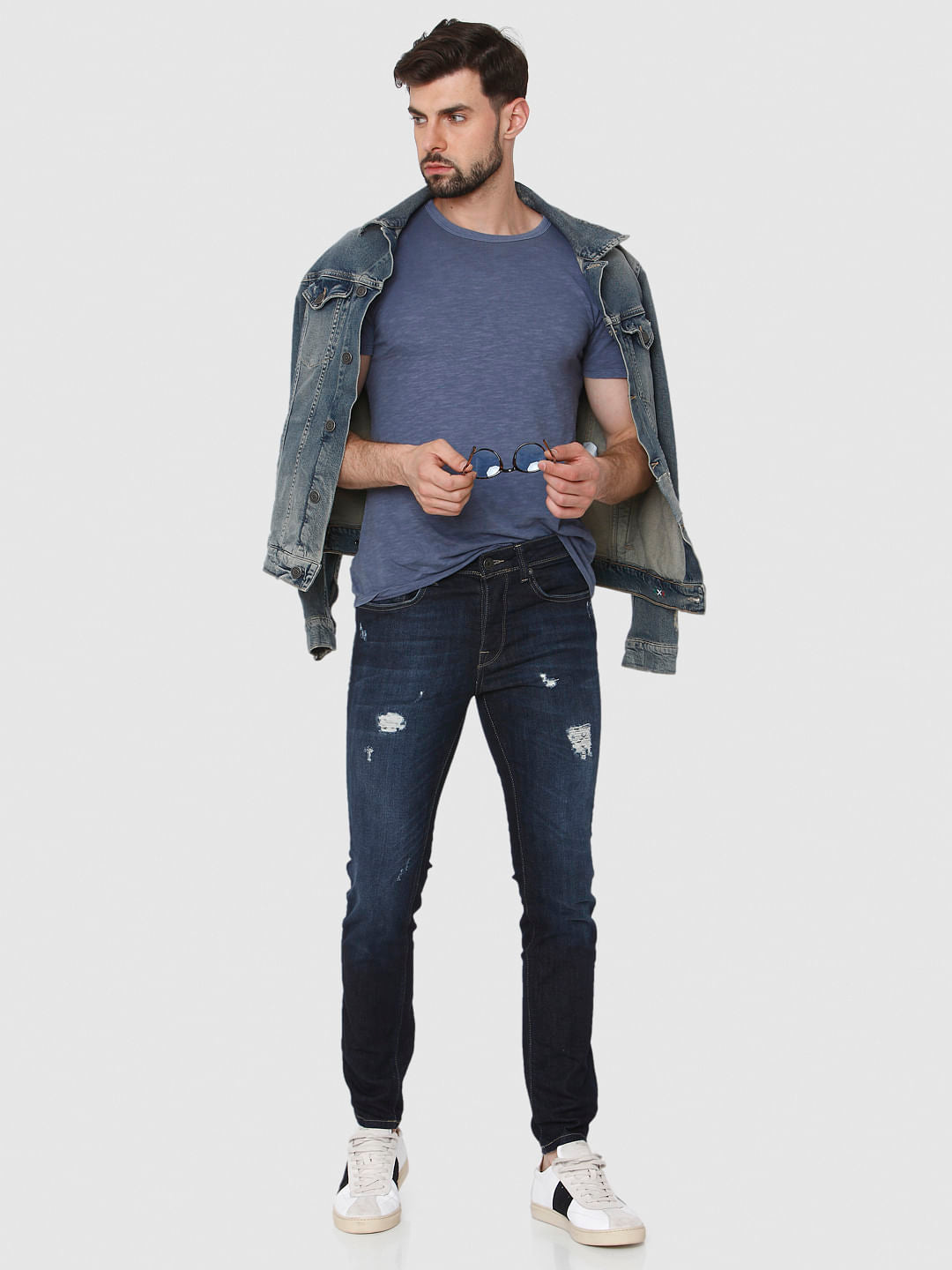 Dark Blue Ripped Pete Skinny Fit Jeans