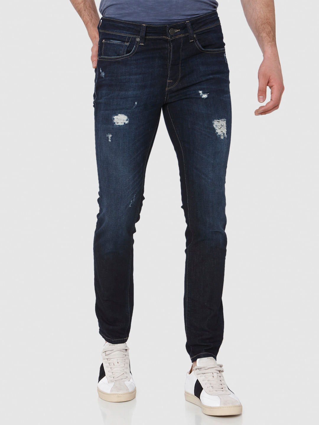 Dark Blue Ripped Pete Skinny Fit Jeans