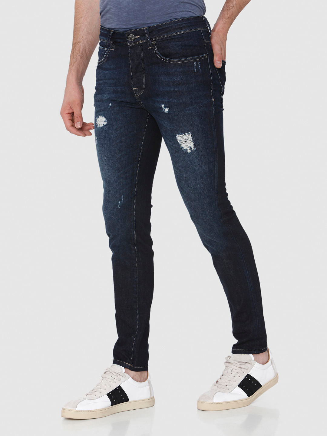 Dark Blue Ripped Pete Skinny Fit Jeans