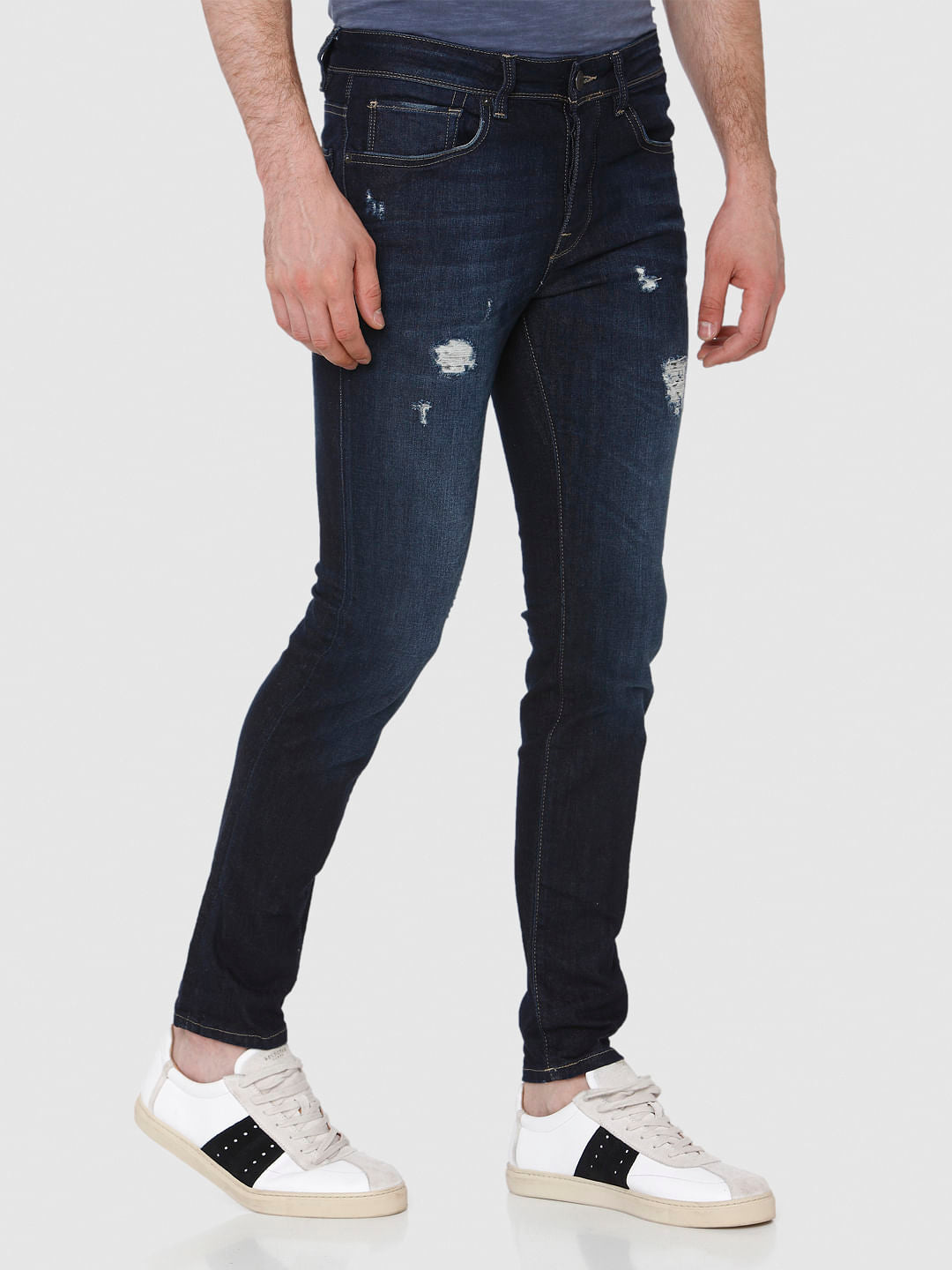 Dark Blue Ripped Pete Skinny Fit Jeans
