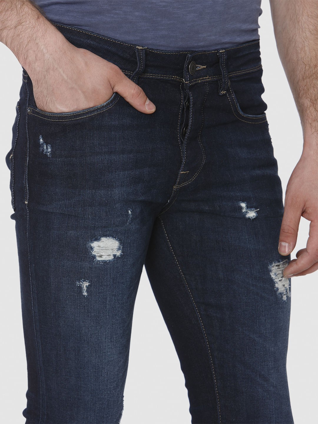 Dark Blue Ripped Pete Skinny Fit Jeans