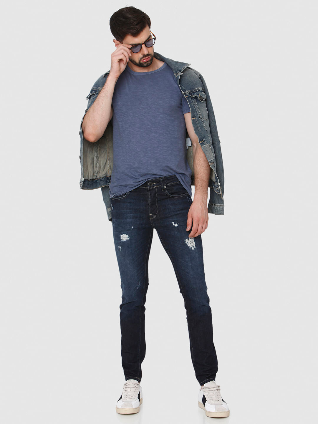 Dark Blue Ripped Pete Skinny Fit Jeans