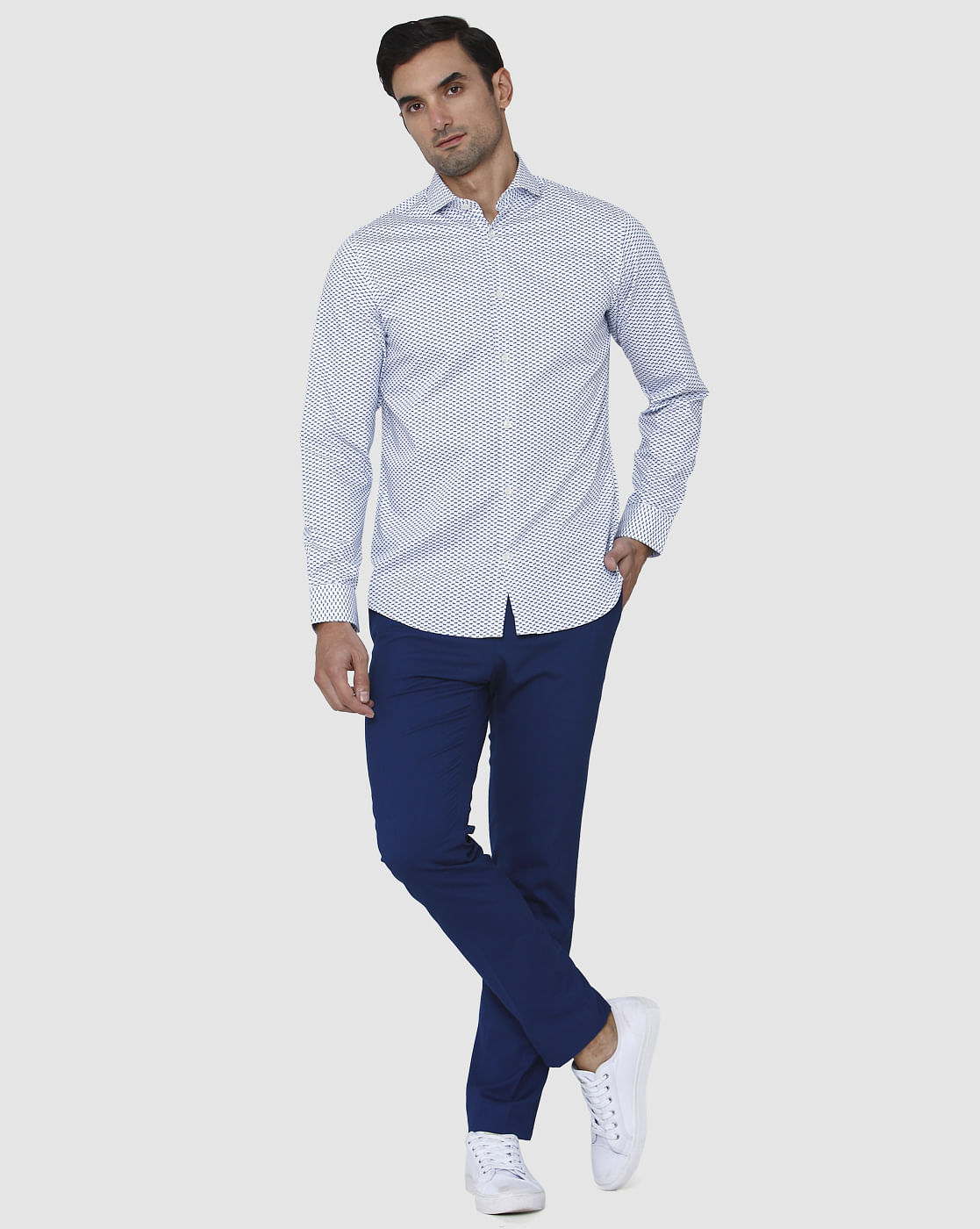 White Printed Full Sleeves Shirt