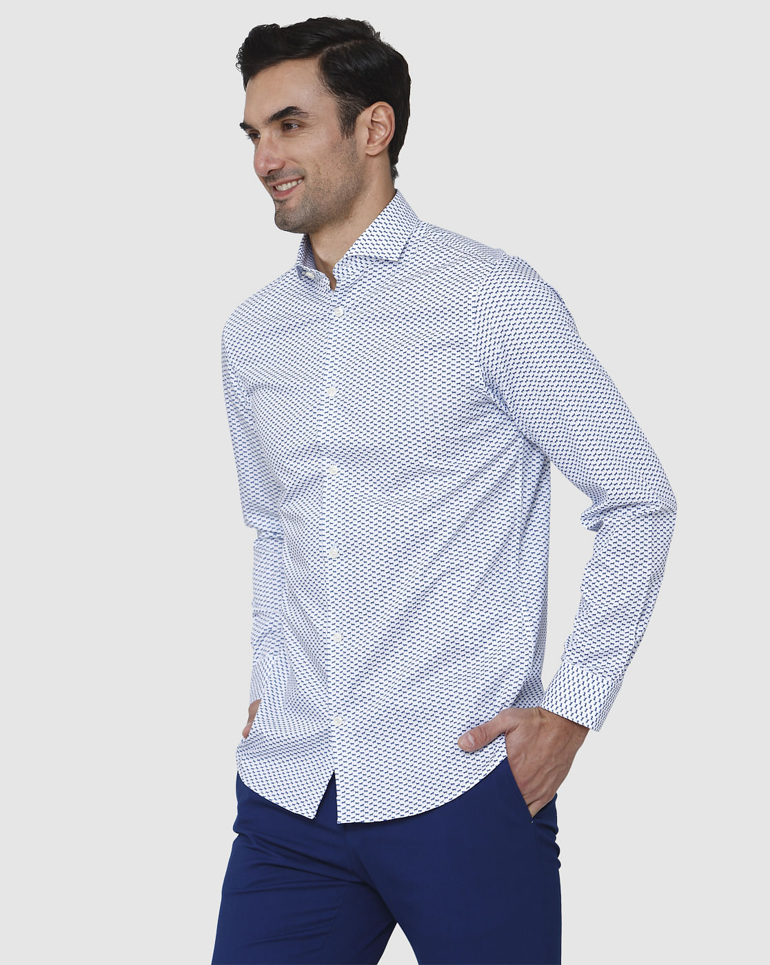 White Printed Full Sleeves Shirt
