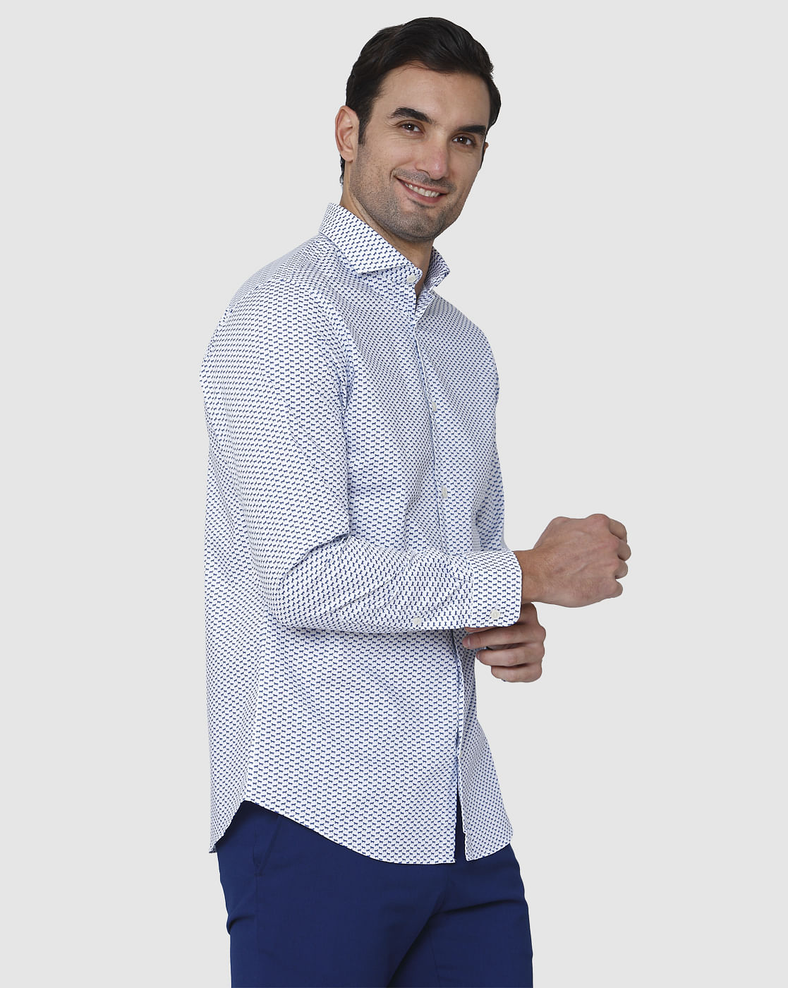 White Printed Full Sleeves Shirt