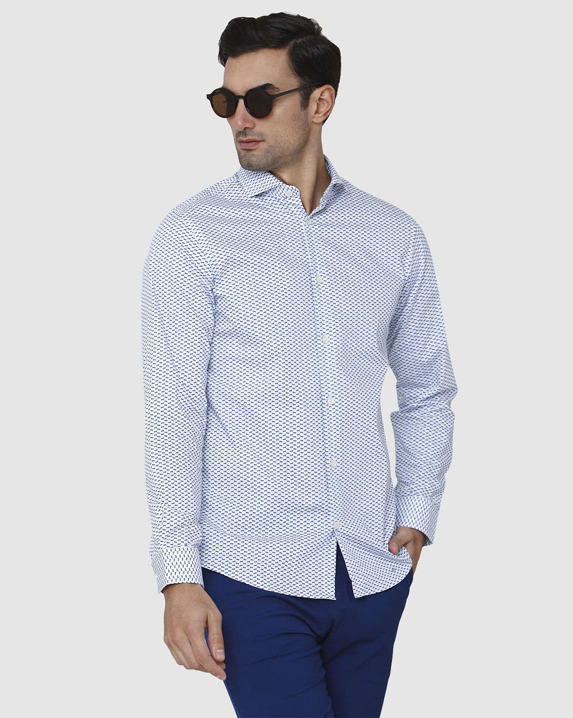 White Printed Full Sleeves Shirt