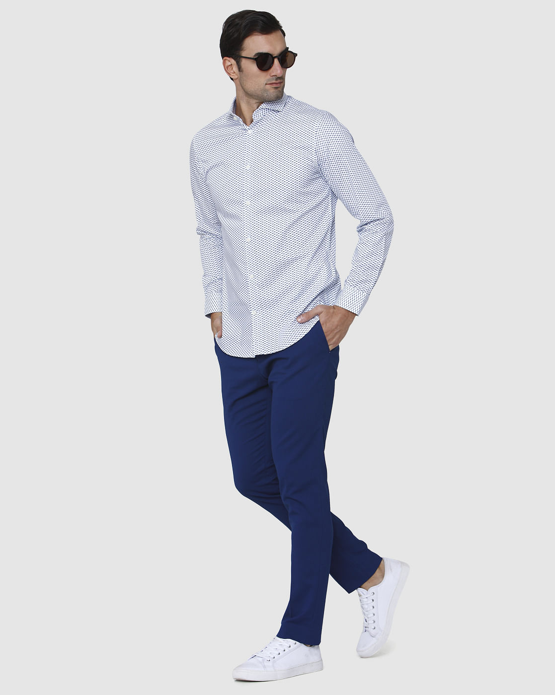 White Printed Full Sleeves Shirt