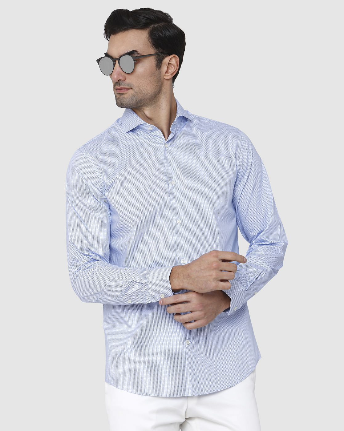 Blue Printed Full Sleeves Shirt