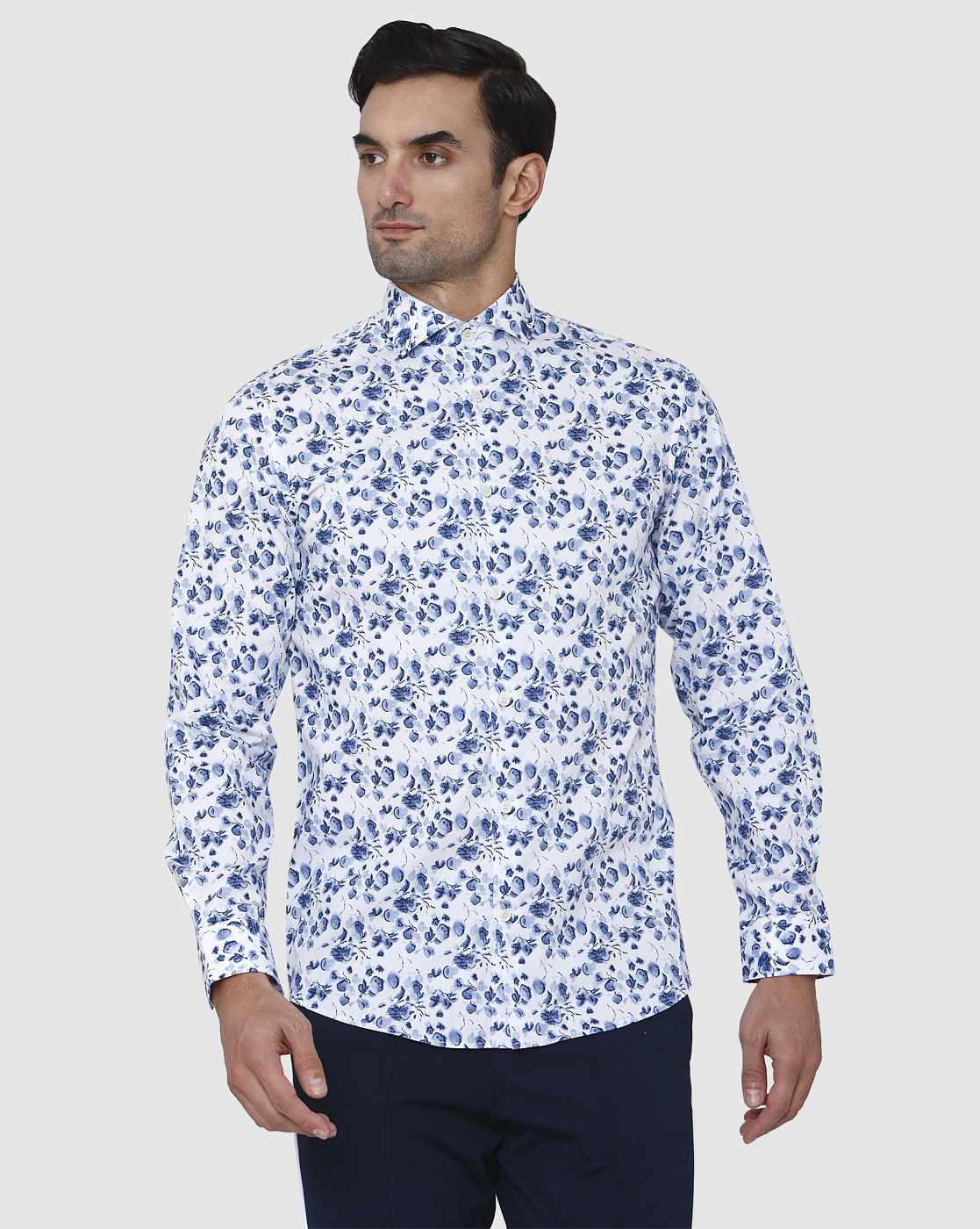 White Floral Print Full Sleeves Shirt