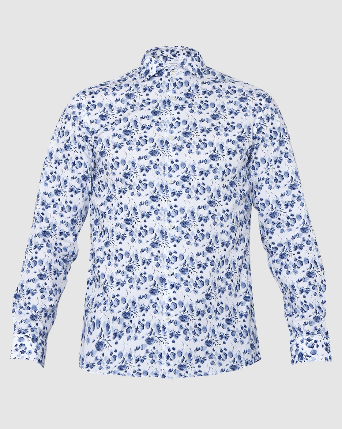 White Floral Print Full Sleeves Shirt