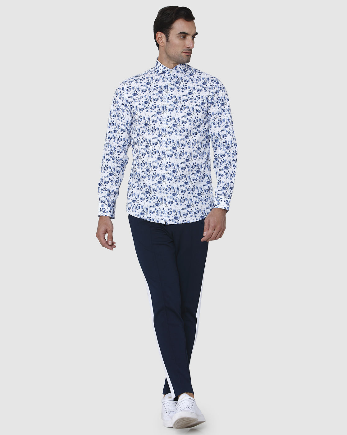 White Floral Print Full Sleeves Shirt