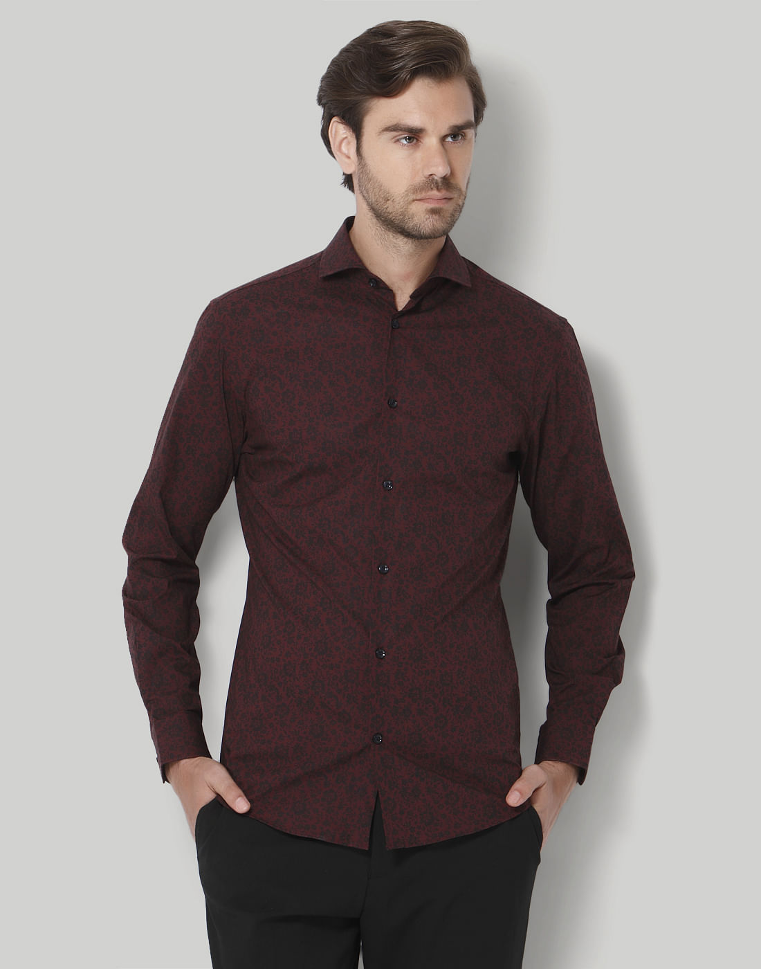 Red Floral Print Full Sleeves Shirt