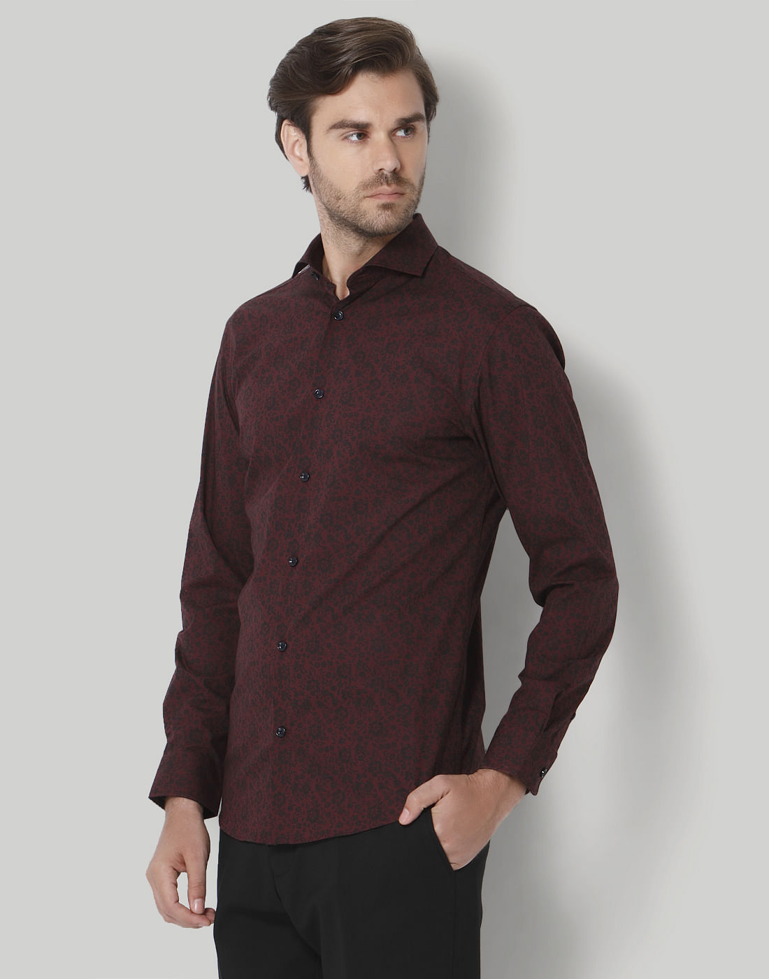 Red Floral Print Full Sleeves Shirt