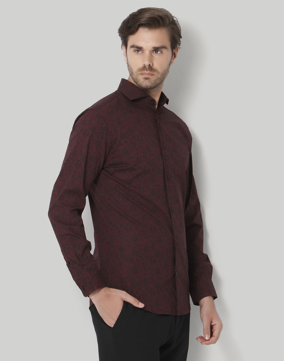 Red Floral Print Full Sleeves Shirt