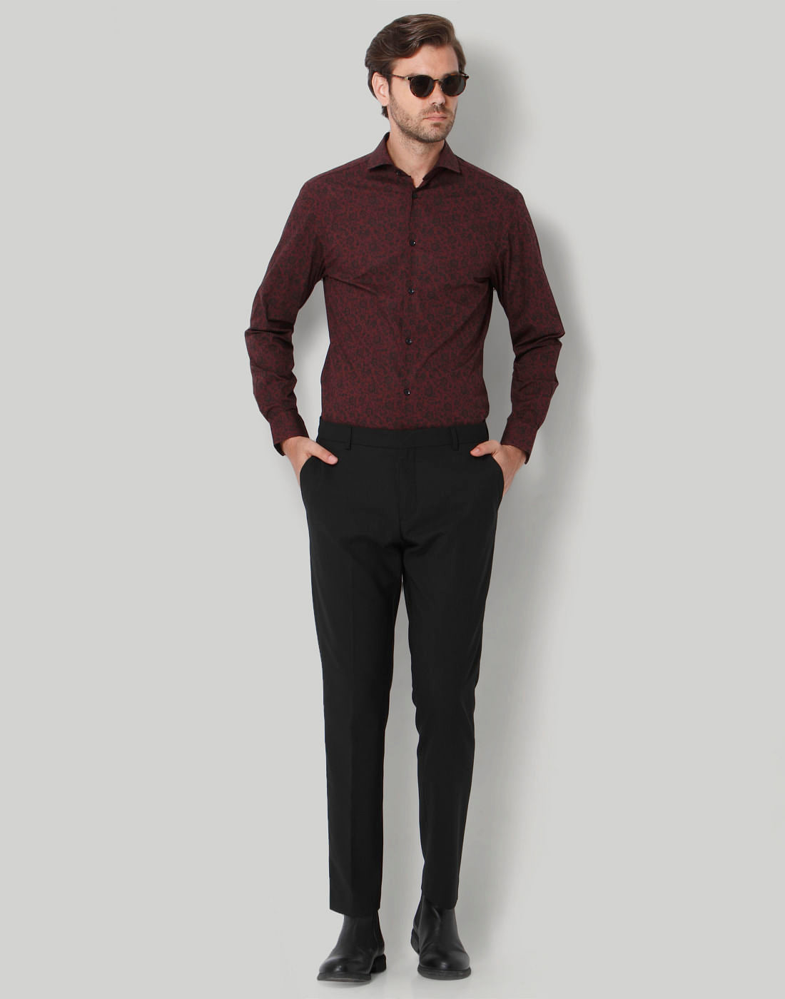 Red Floral Print Full Sleeves Shirt