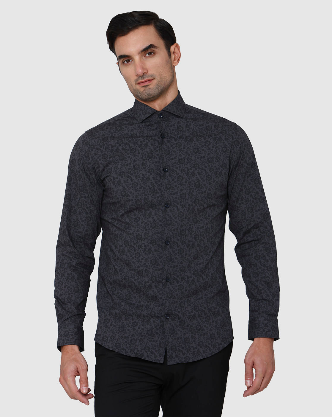 Black Floral Print Full Sleeves Shirt