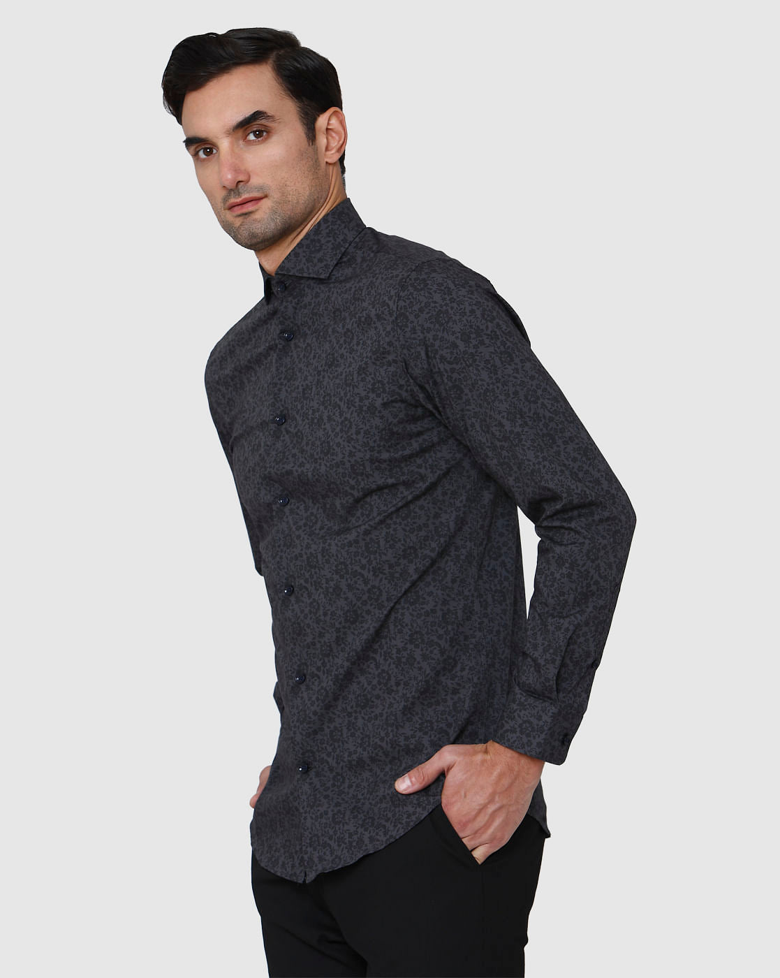Black Floral Print Full Sleeves Shirt