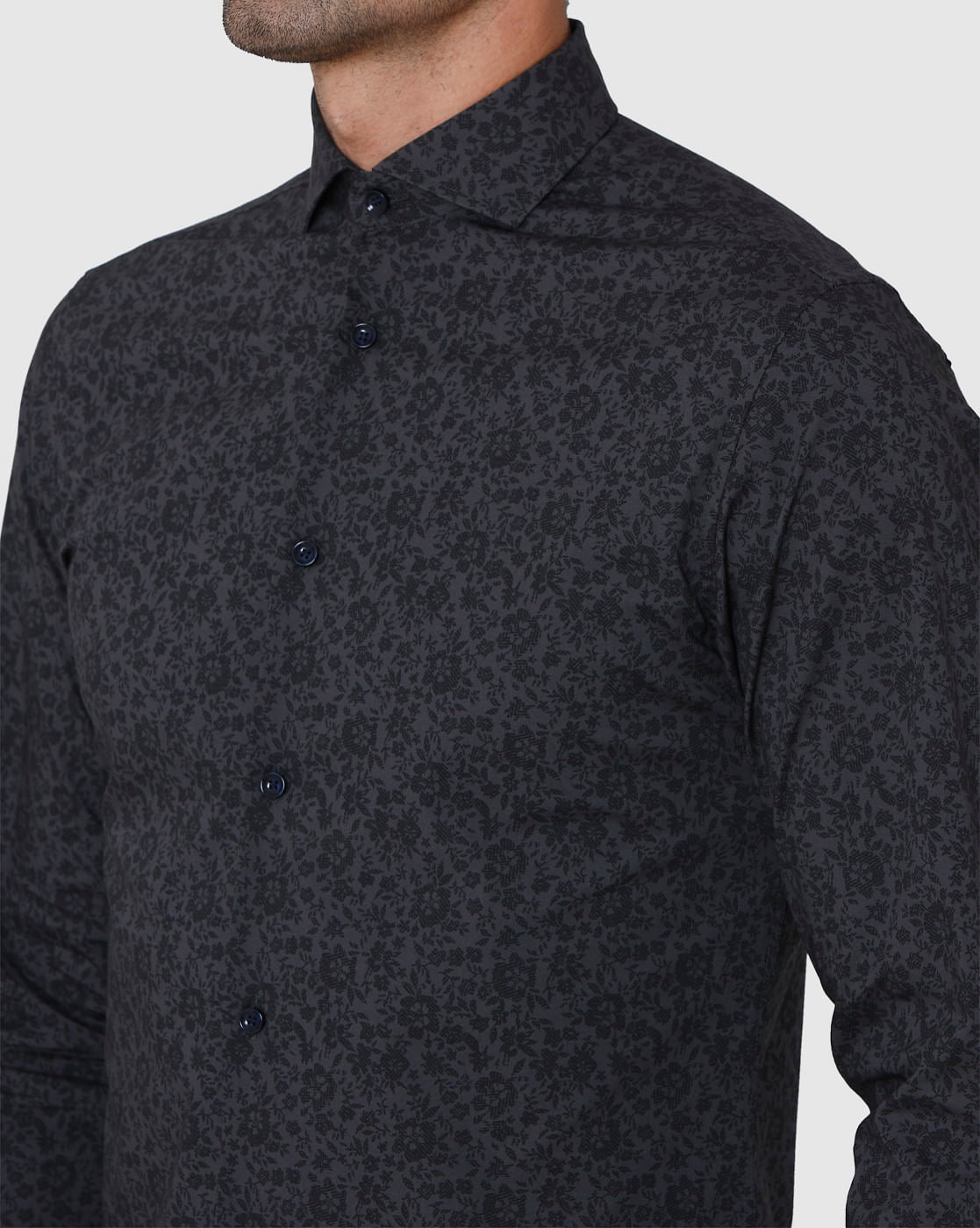 Black Floral Print Full Sleeves Shirt