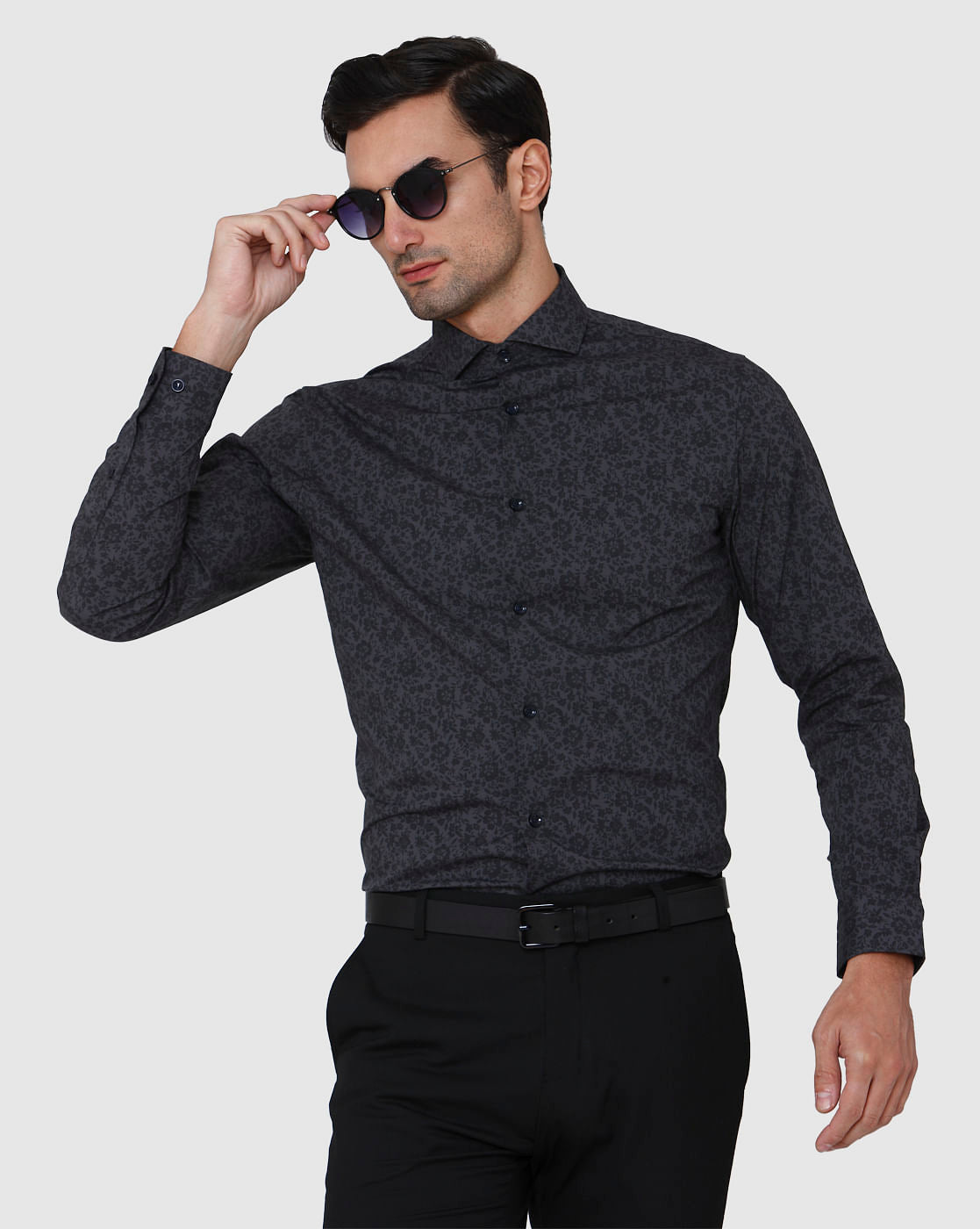 Black Floral Print Full Sleeves Shirt