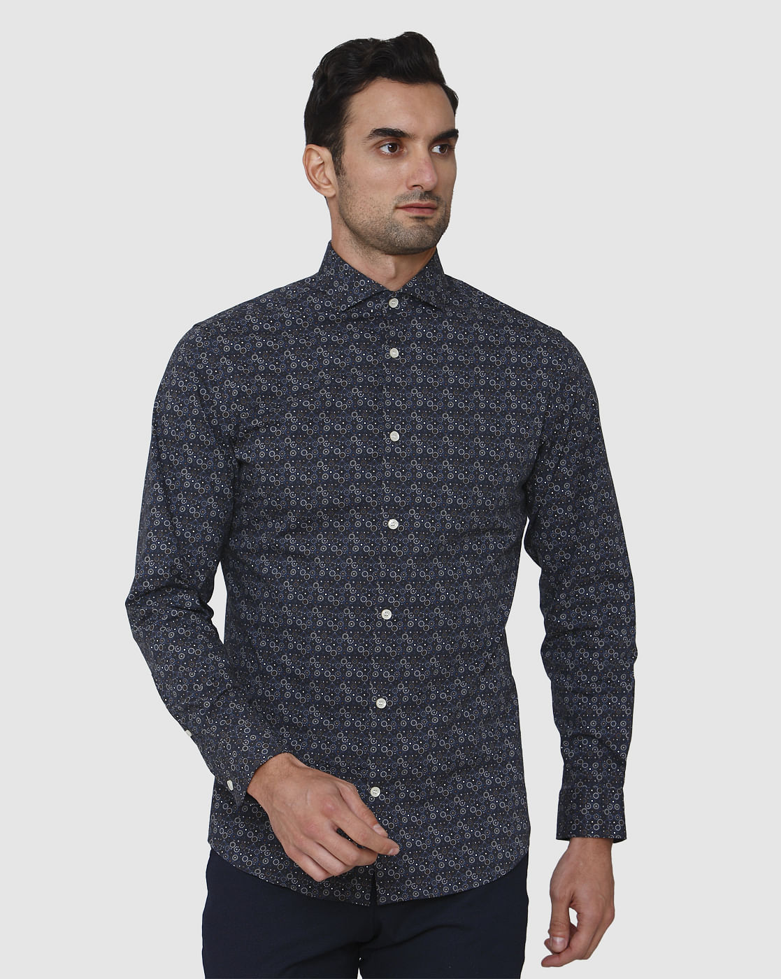 Blue Printed Full Sleeves Shirt