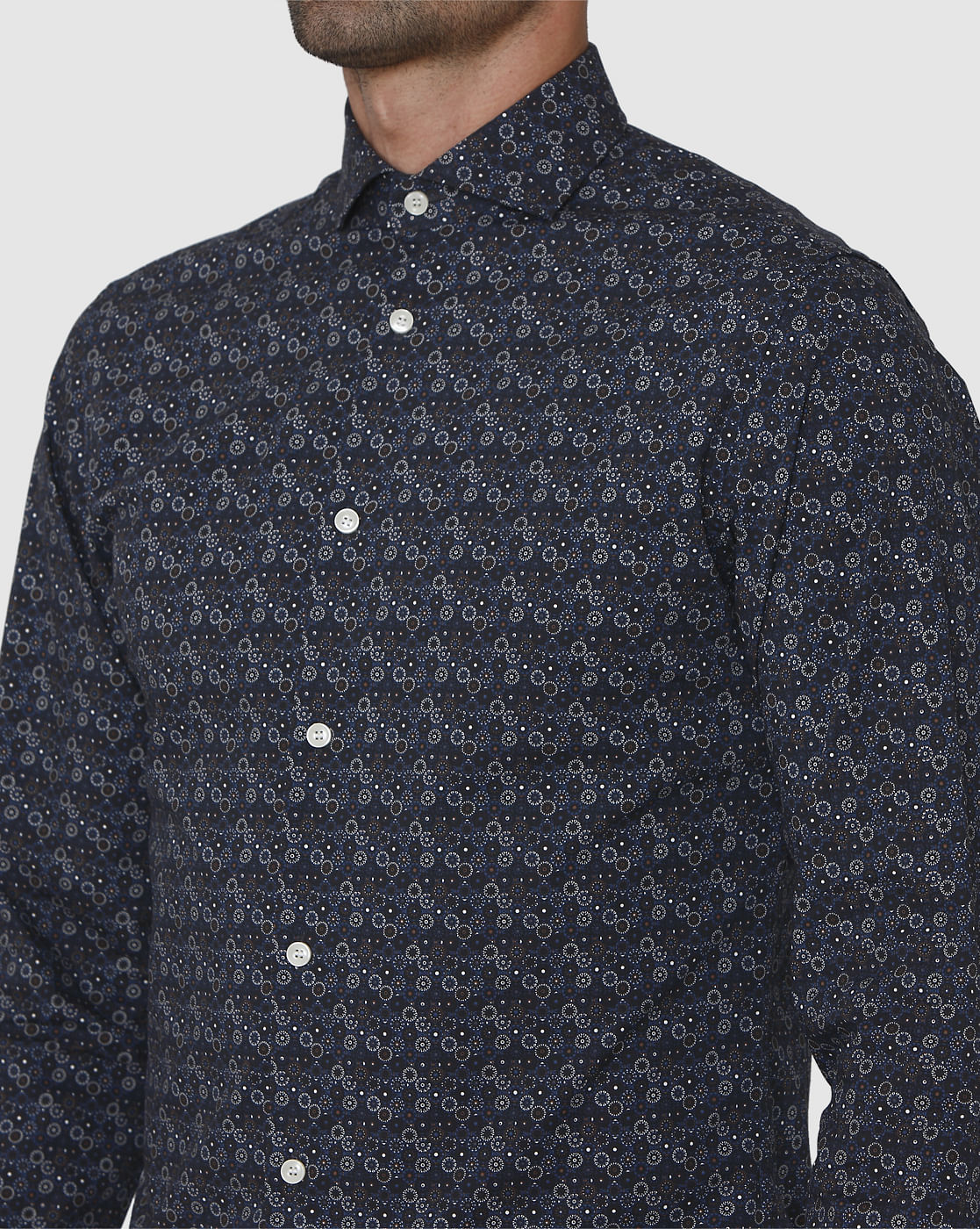 Blue Printed Full Sleeves Shirt