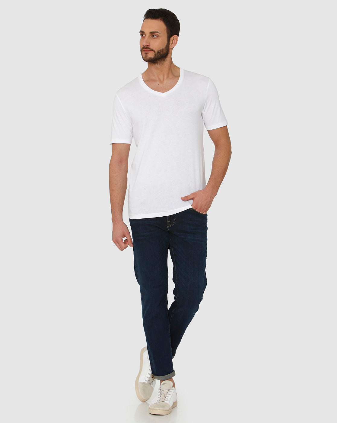 White Slim Fit V Neck T-Shirt