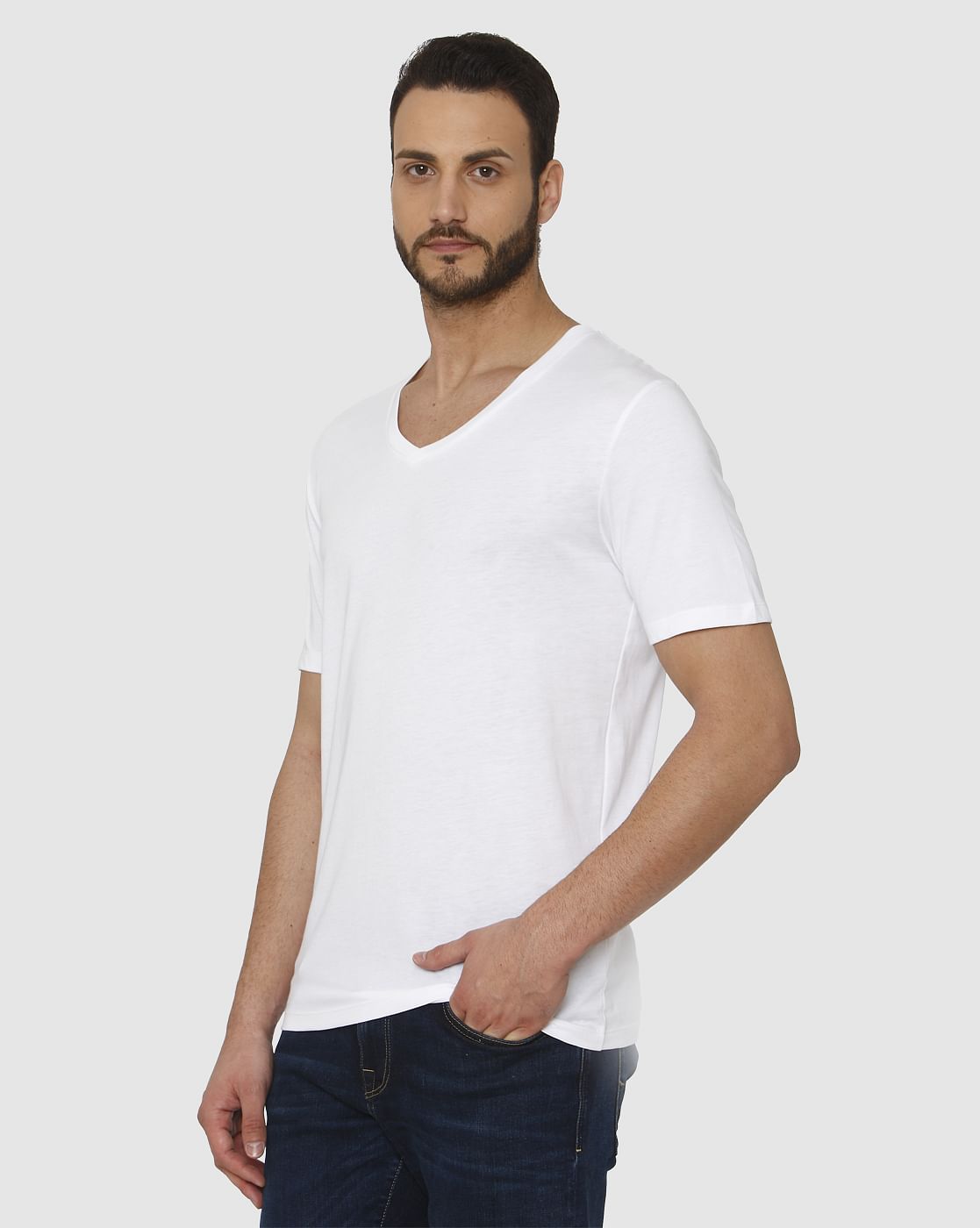 White Slim Fit V Neck T-Shirt