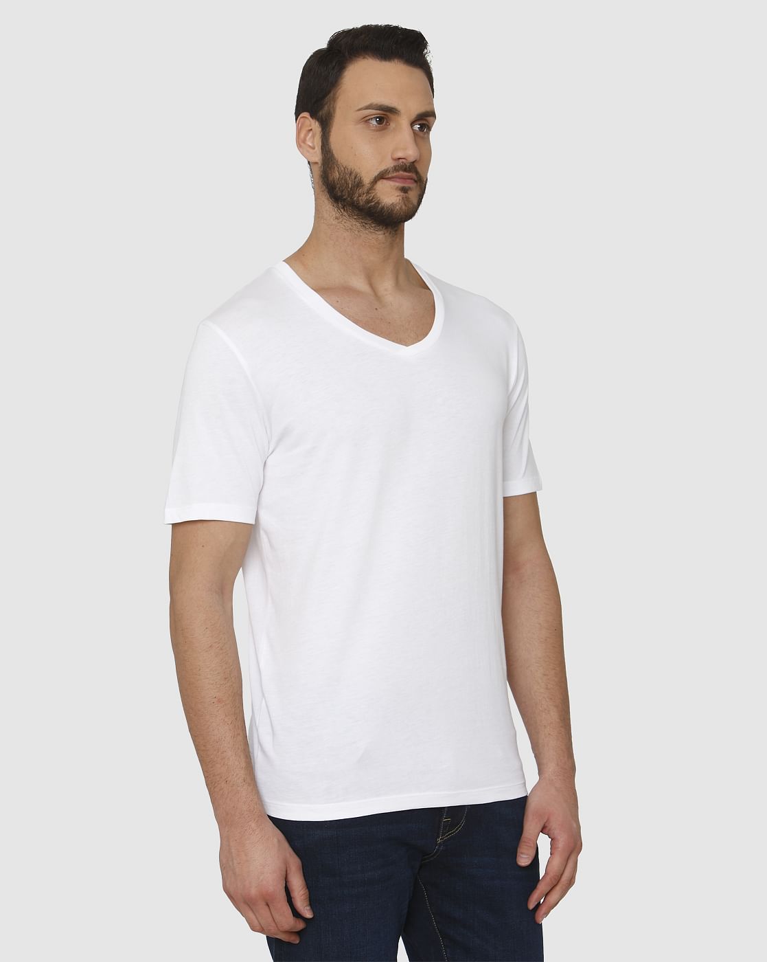 White Slim Fit V Neck T-Shirt