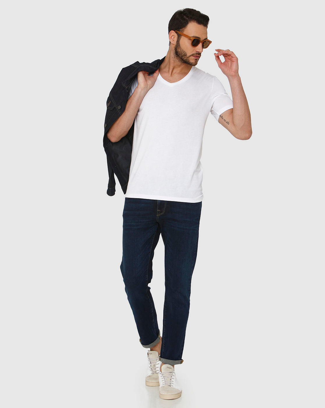 White Slim Fit V Neck T-Shirt