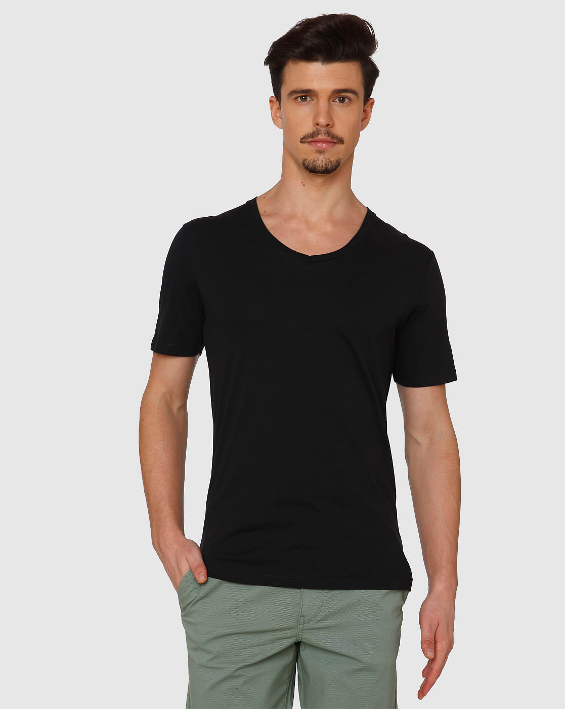 Black Slim Fit V Neck T-Shirt