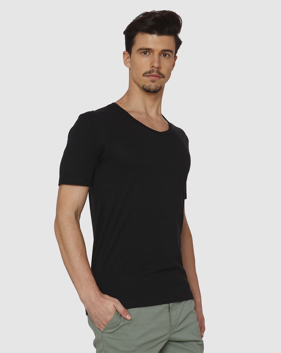 Black Slim Fit V Neck T-Shirt