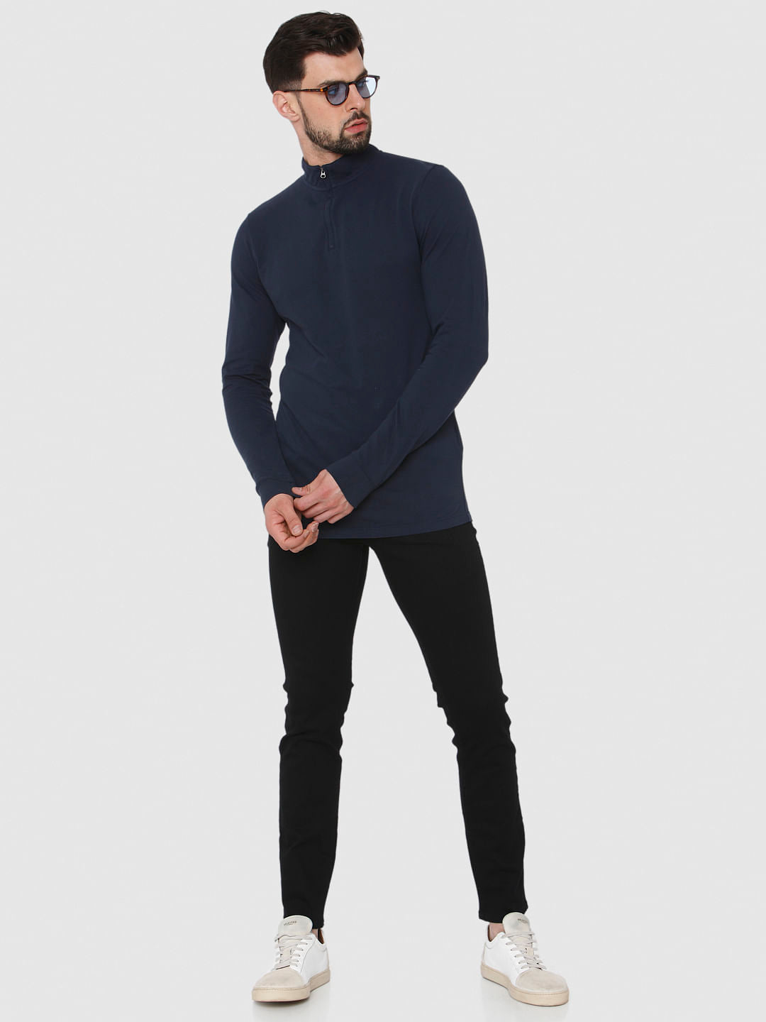 Navy Blue High Neck Polo T-Shirt